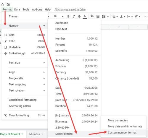 Cách chèn số giờ hơn 24 giờ trong Google Sheets